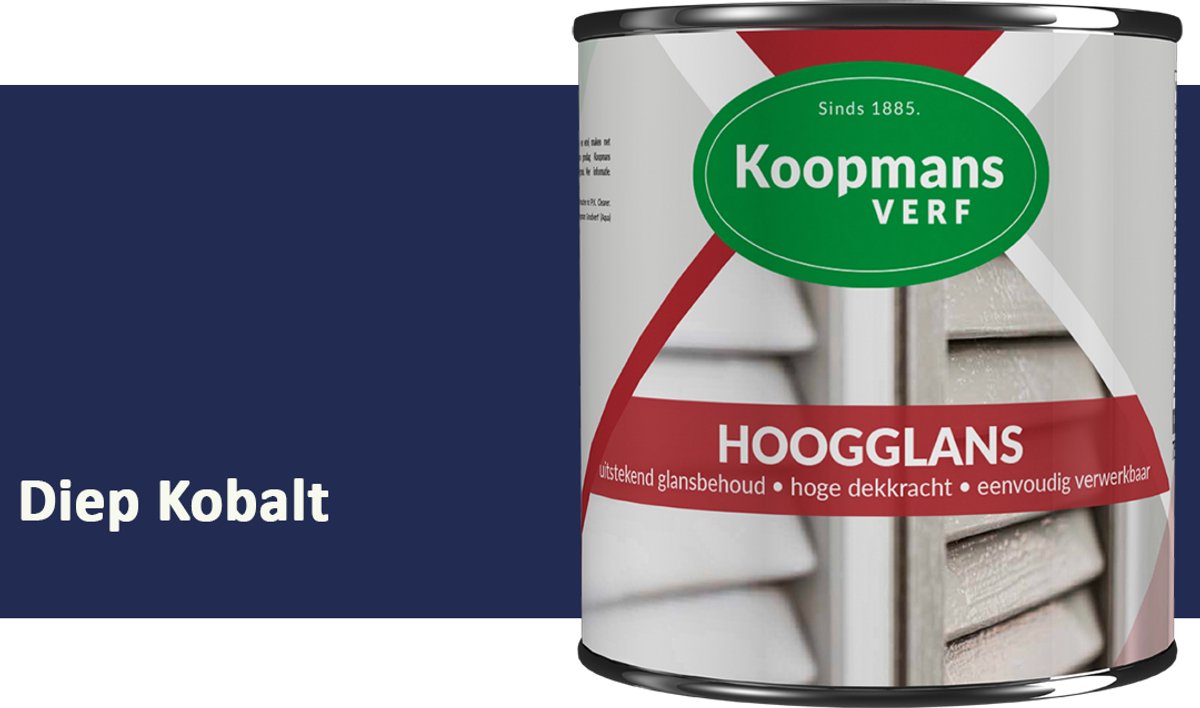 Koopmans Hoogglans Lakverf Binnen & Buiten – Voor Hout en Metaal – Krasvast – Hoge Dekkracht – Kozijnen, Deuren & Meubels – Diep Kobalt – 2,5 l