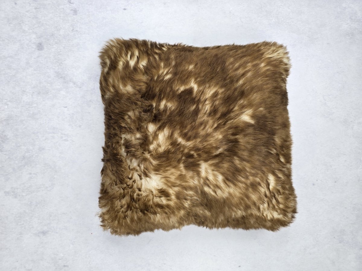 Kussen – Schapenvacht – Moeflon – Exclusieve collectie – Woondecoratie – Bruin, wit, crème – 100% echt natuurlijke wollen vacht – 40x40 cm