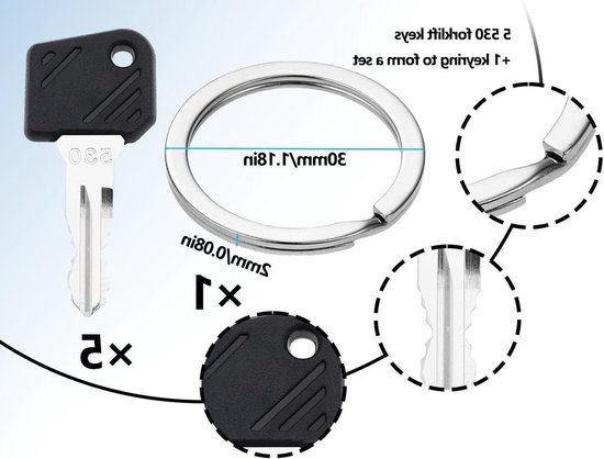 Ignition key set - 5 contact keys - 1 key chain - forklift truck compatible with He-li - forklift compatible with Lin-de 702 801 802 503 530 - voor reserve sleutels van Merkloos	 — afbeelding 3