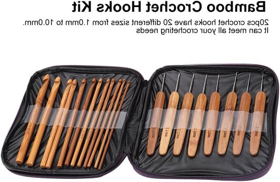 20-delige set haaknaalden in bamboe met handvat voor breien en haken van 1mm tot 10mm van Merkloos — afbeelding 5
