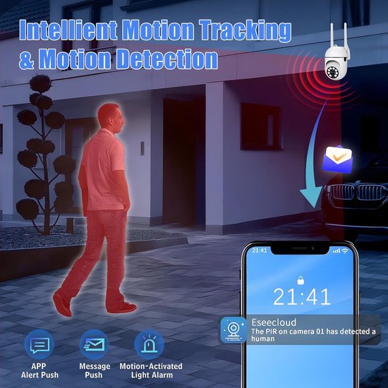 1080P Buiten Wifi Camera met Nachtzicht, Automatische Tracking en Tweeweg Audio van Merkloos — afbeelding 4