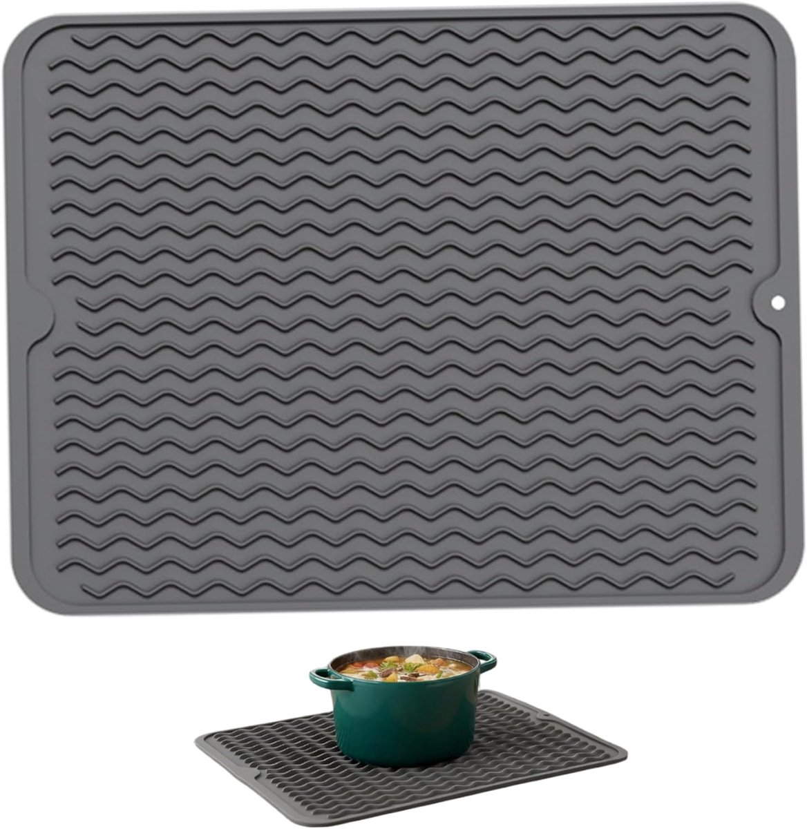 Siliconen afdruipmat van 30 x 40 cm - hittebestendig en antislip - geschikt voor de rand van de gootsteen - donkergrijs.