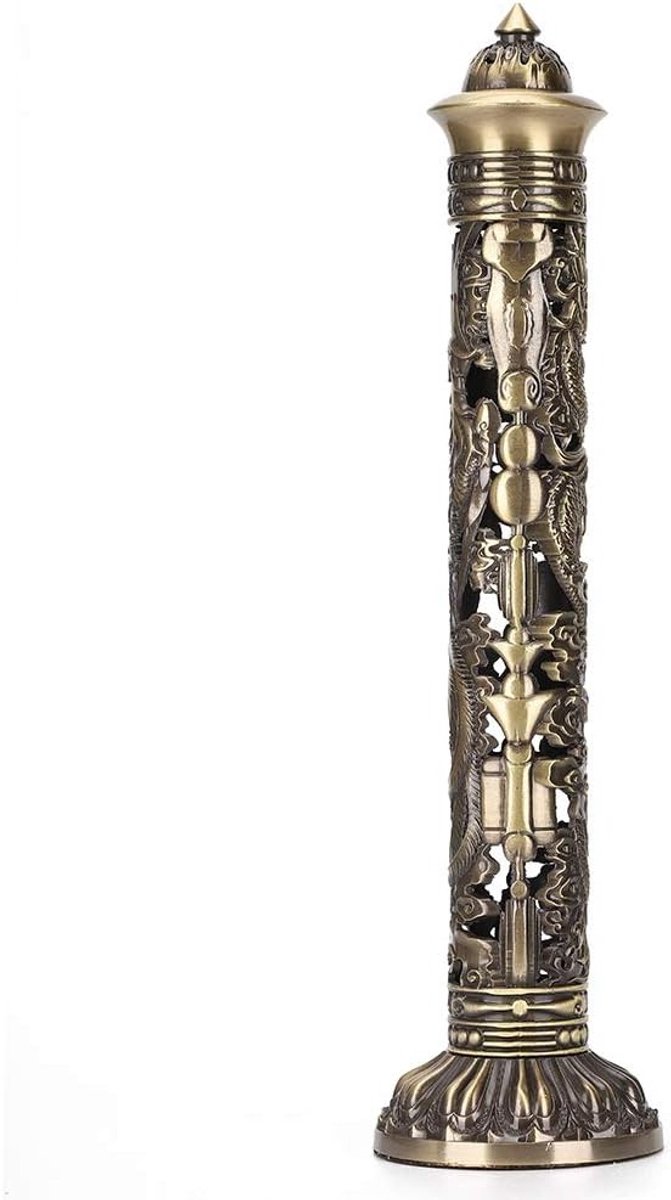 Retro Bronzen Draken en Feniks Wierookhouder met Opbergdoos - Verticale Wierookbrander voo