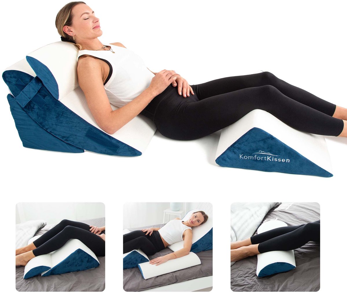 Ergonomisch Keilkussen 4-in-1 – Steunkussen voor Rug, Benen, Knieën & Nek – Memory Foam – Afneembare Wasbare Hoes