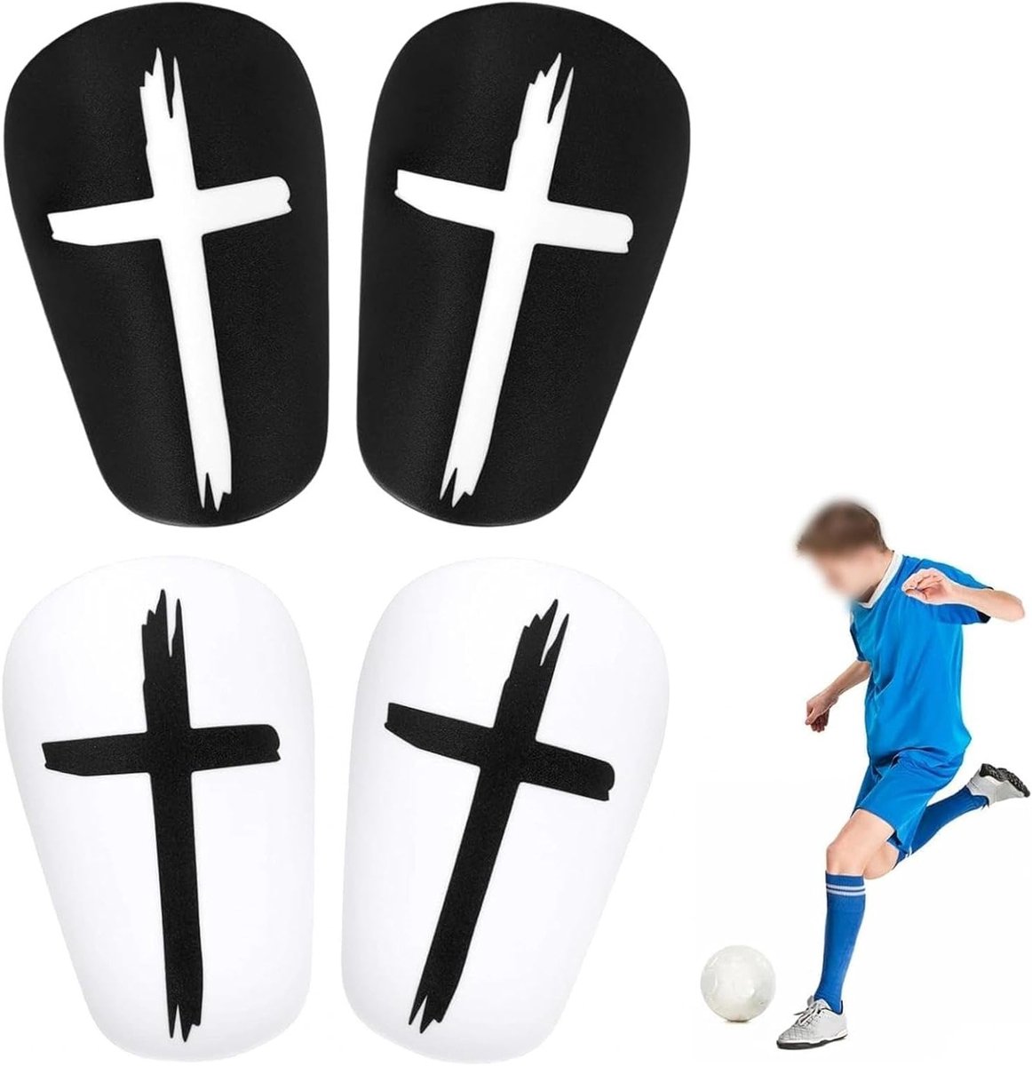 Kinderscheenbeschermers, 2 Paar, Mini Scheenbeschermers, Lichtgewicht en Ademend, Ideaal voor Voetbal, Tennis en Fitness, 10 x 6 cm, Zwart-Wit Kruispatroon, Schokabsorberend PP Materiaal