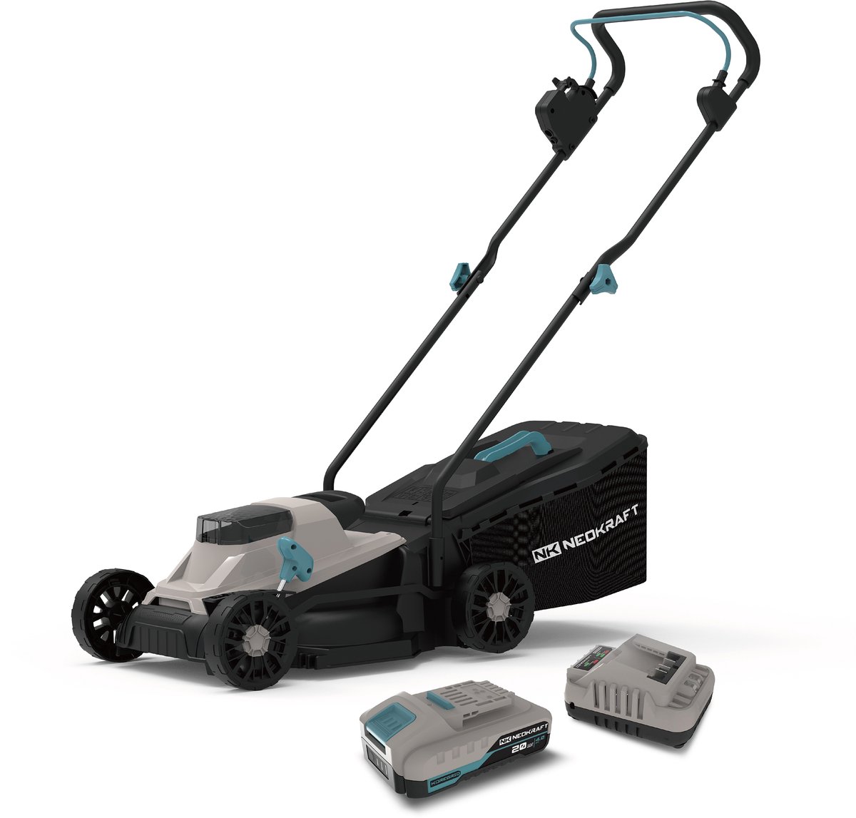Neokraft - 20V Accu grasmaaier - 33cm maaibreedte - Brushless motor - 5 instelbare maaihoogtes - Incl 30L opvangzak - Incl. 20V 4,0Ah accu & lader