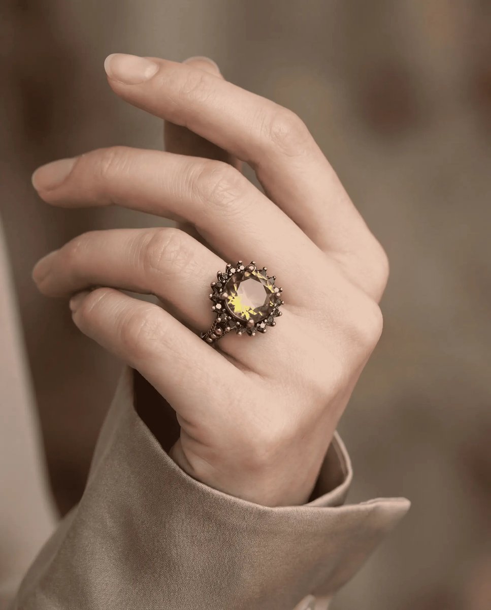 Dorvina Bronzen Sieraad Authentiek Kleur Kleurveranderend Zultanit Steen Rond Kesim Rij Steen Model Vintage Dames Ring