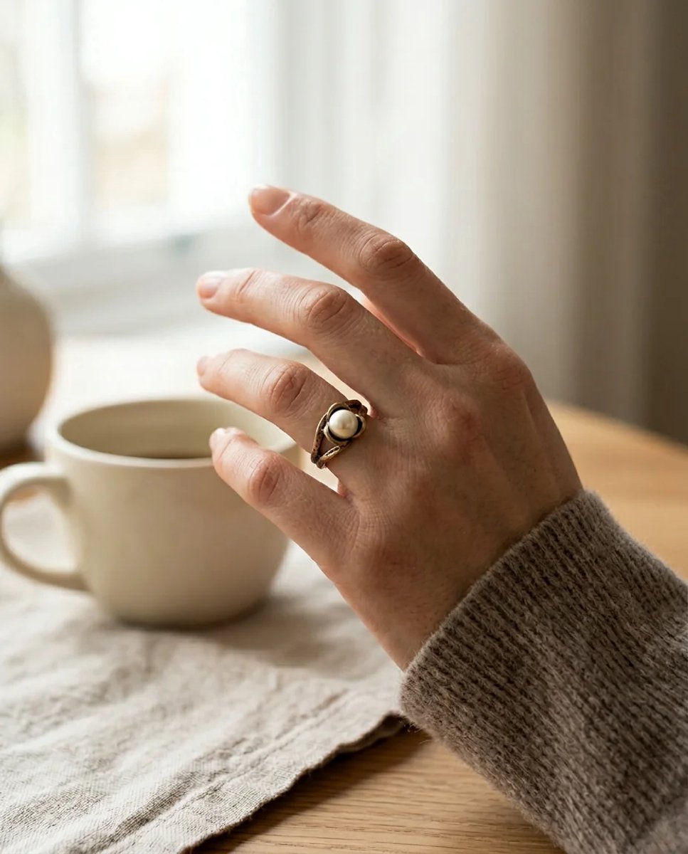 Dorvina Bronzen Ring Authentiek Sieraad Margazit Steen Parel Model Verstelbaar Vintage Dames Ring