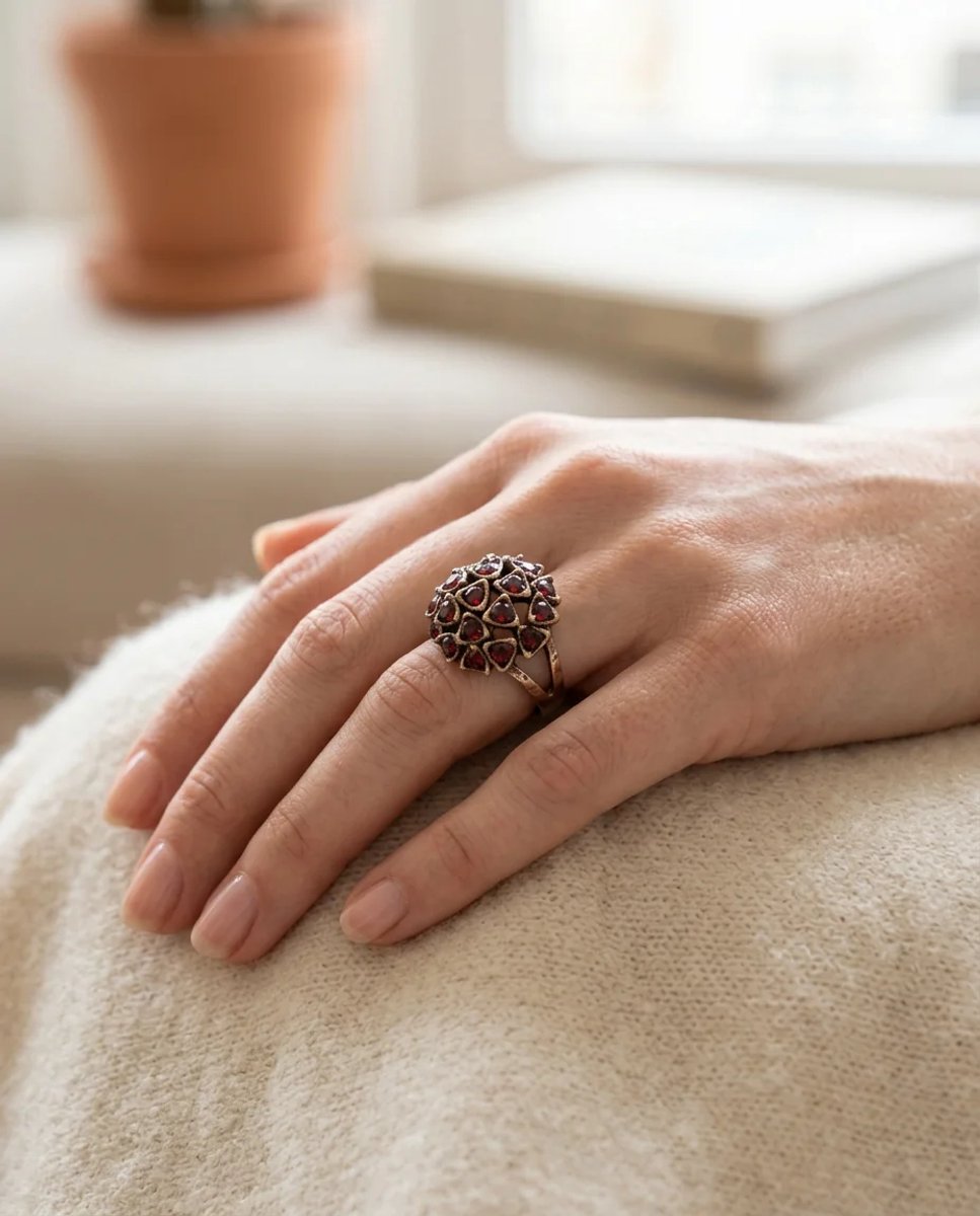 Dorvina Bronzen Ring Authentiek Sieraad Rood Kristallen Steen Topaz Model Verstelbaar Vintage Dames Ring