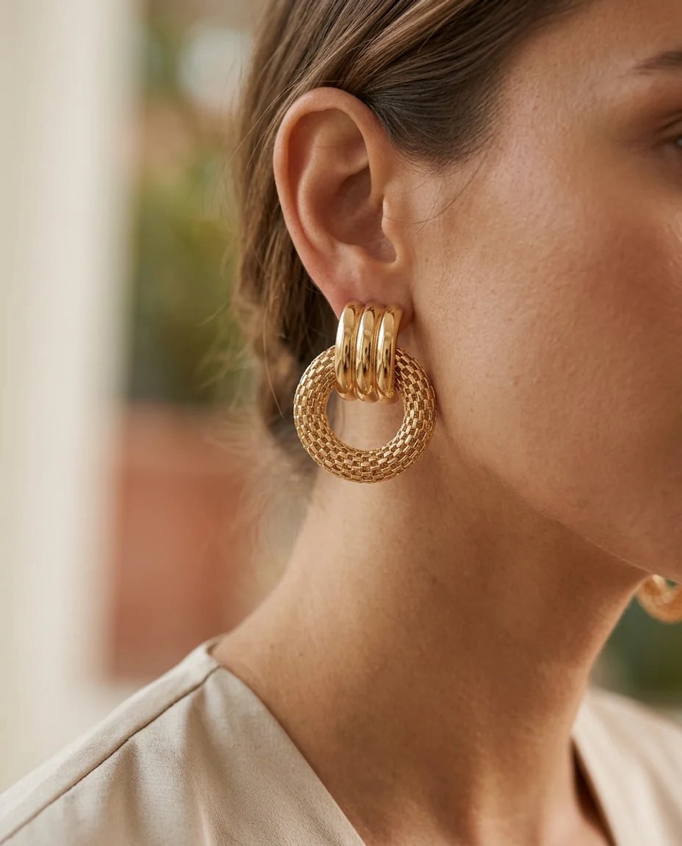 Dorvina Messing Ring Oorbellen Goudkleurig Verkleurt Niet Sieraad Zirhli Doku Vintage Dames Oorbellen