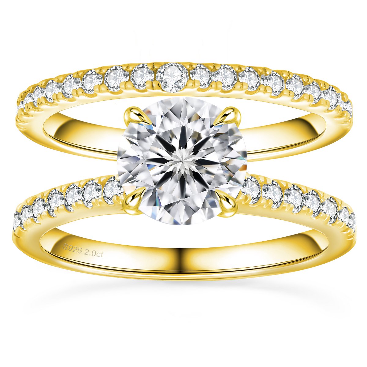 Titanix Dames Ring Set – 2 Karaat Moissanite met GRA-certificaat (Diamant Alternatief) – 925 Sterling Zilver – 18k Goud Verguld – Bridal Set –17.25 mm / Maat 54