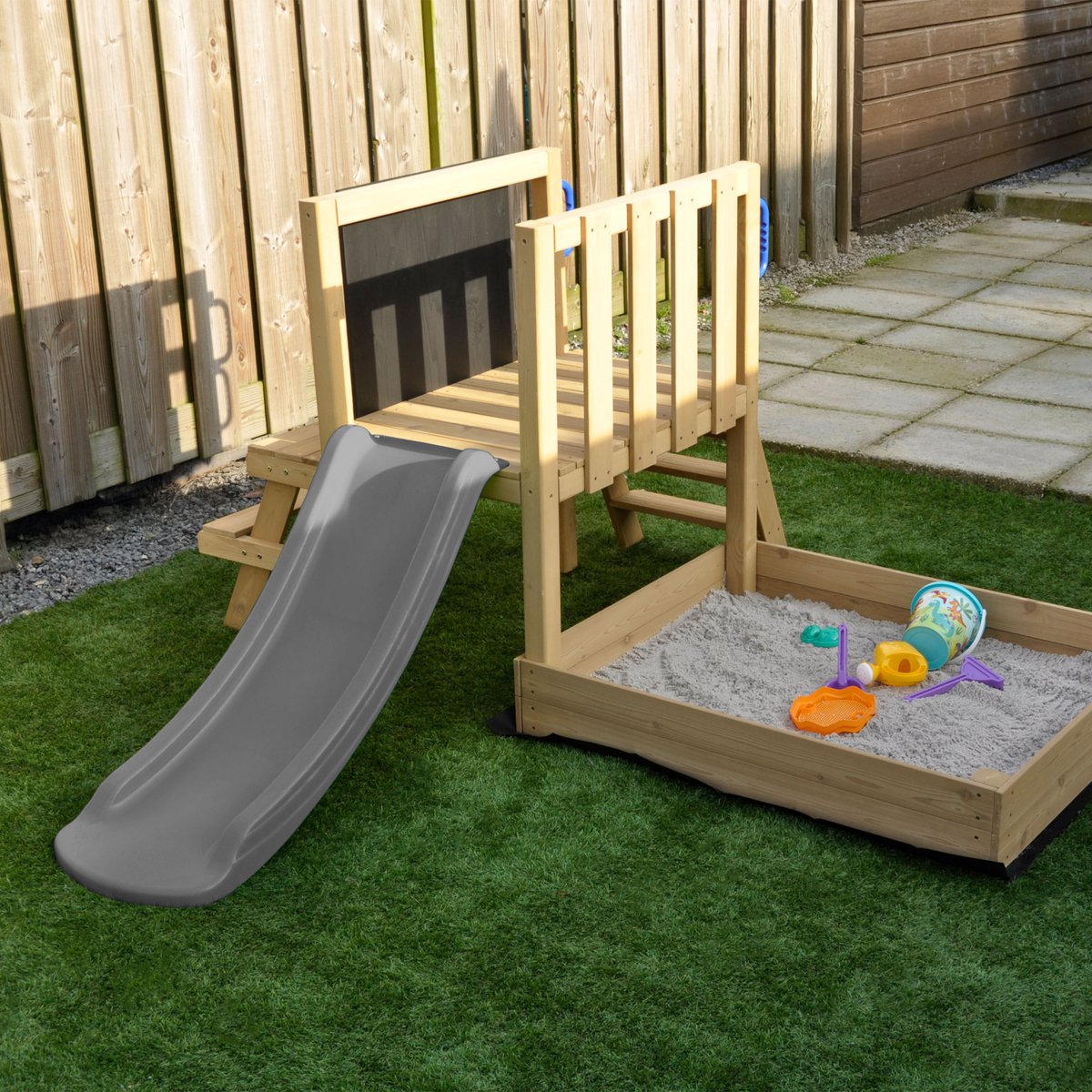 AXI Leah Mini Speeltoren met Zandbak en Picknicktafel – Grijze Glijbaan – Met Krijtbord – FSC hout – Klein speeltoestel voor de tuin / buiten — afbeelding 12