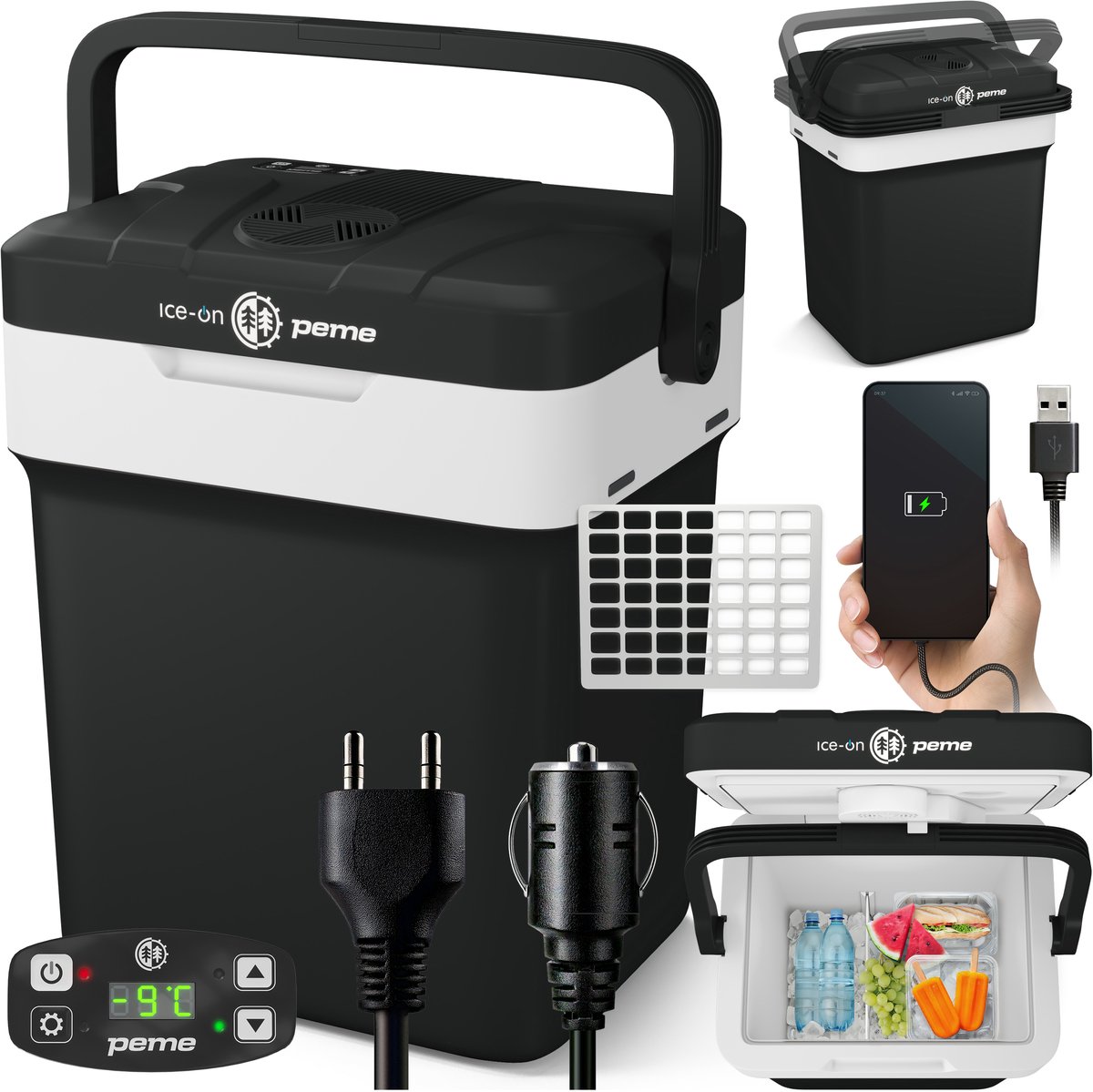 PEME Essential - Elektrische Koelbox - Thermo-elektrisch - 25.7L - 12V Autolader - 220/230V Stopcontact - Koelt en verwarmd Frigobox - Night Sky