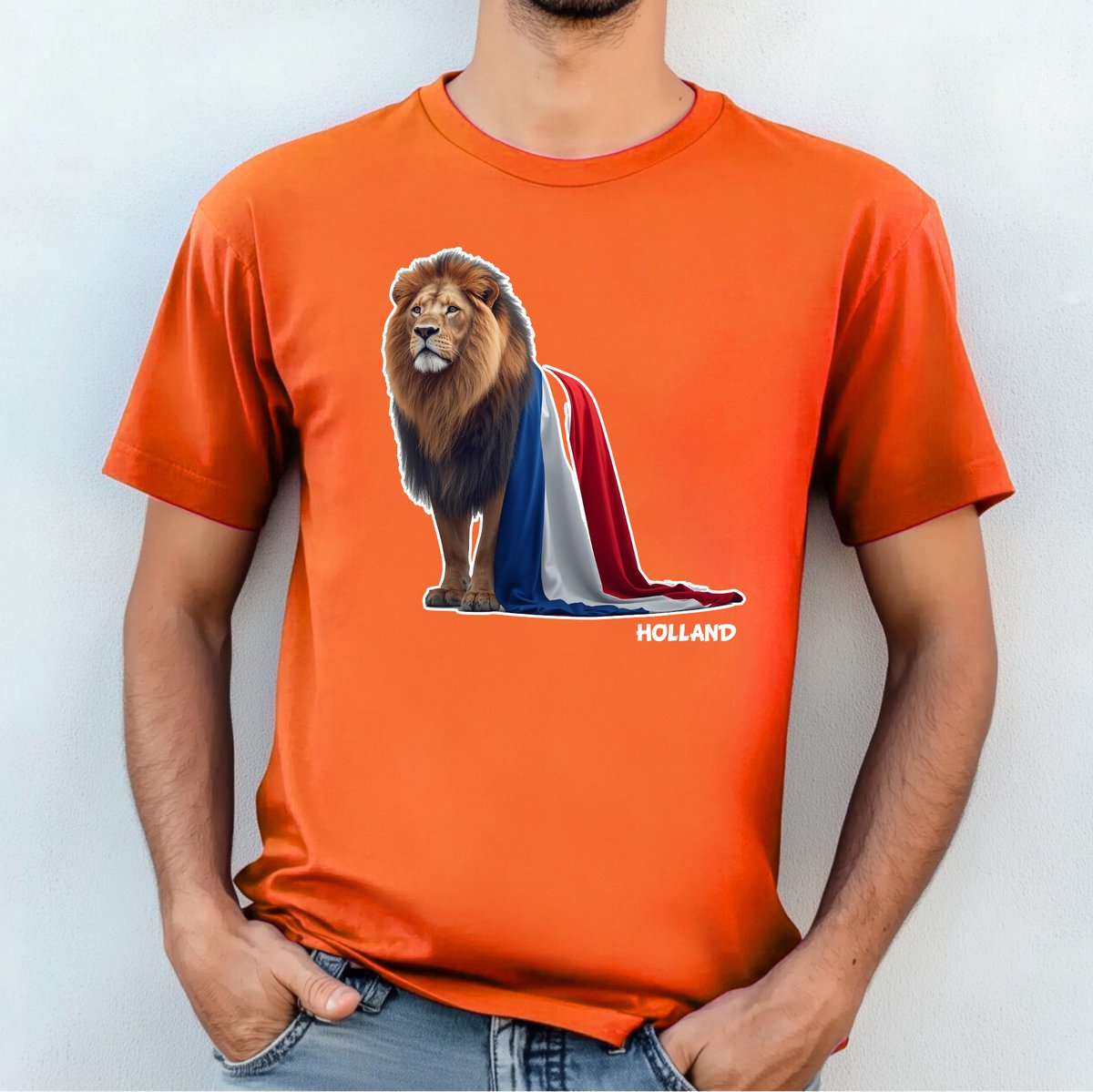 Oranje Heren T-shirt- WK voetbal- EK voetbal- T-shirt maat 3XL-Leeuw met Nederlandse vlag- oranje T-shirt WK voetbal Shirt
