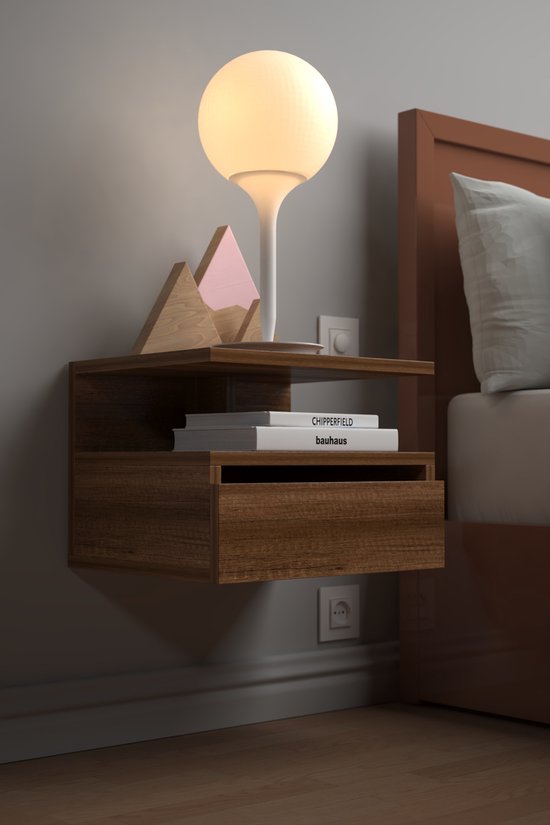 Nachtkastje met Klep| Set van 2| Nachkast| Modern| Stijlvol| Functioneel| Maat 40x33.5x30.5 cm | Donkere Walnoot