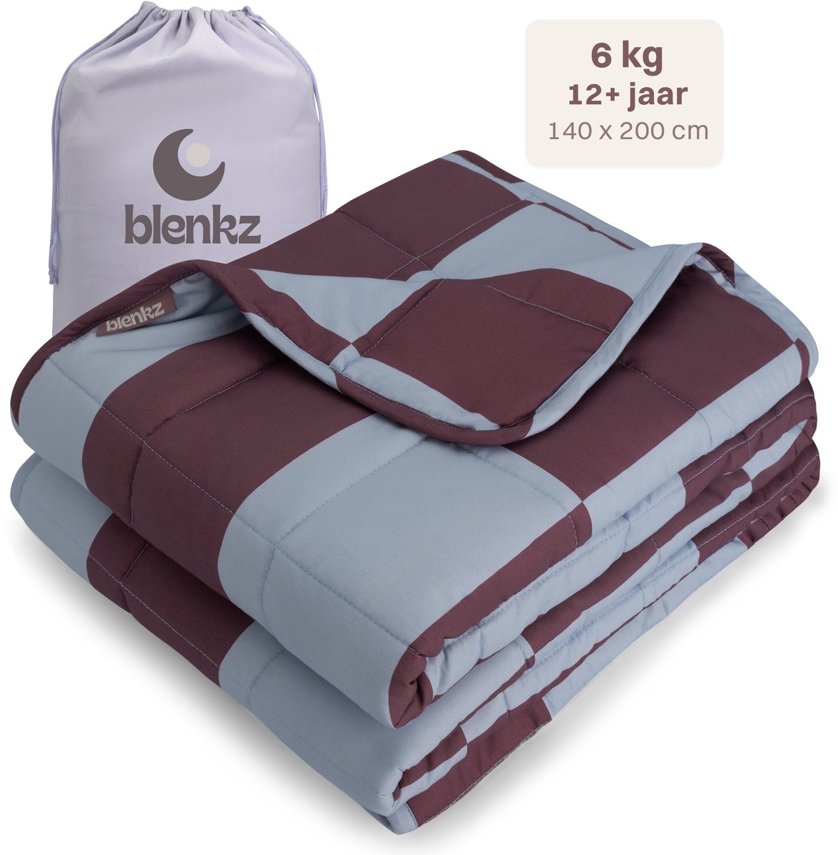 BLENKZ - verzwaringsdeken kind 6kg - 140x200 - Big Check Velvet Blue - verzwaringsdeken 1-persoons - zwaartedeken - verzwaringsdekens