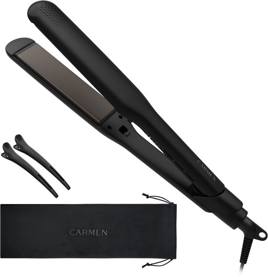 Carmen CST3865B - Stijltang - Extra Brede Lange Platen - Toermalijn - 5 Warmtestanden - Hair Straightener - Zwart