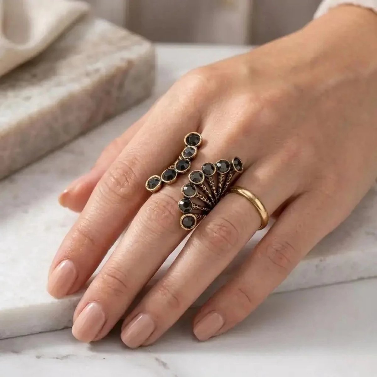 Dorvina Bronzen Sieraad Authentiek Markazit Kirpik Model Van Voren Verstelbaar Vintage Dames Ring