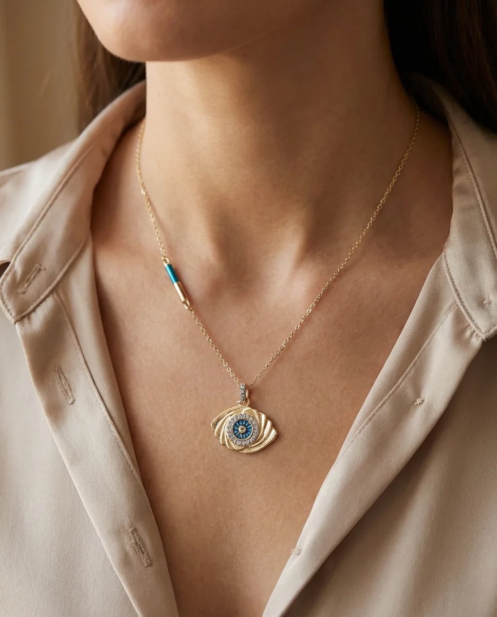 Dorvina 316L Staal Verkleurt Niet Sieraad Goudkleurig Zirkonia Boze Oog Oog Model Dames Ketting
