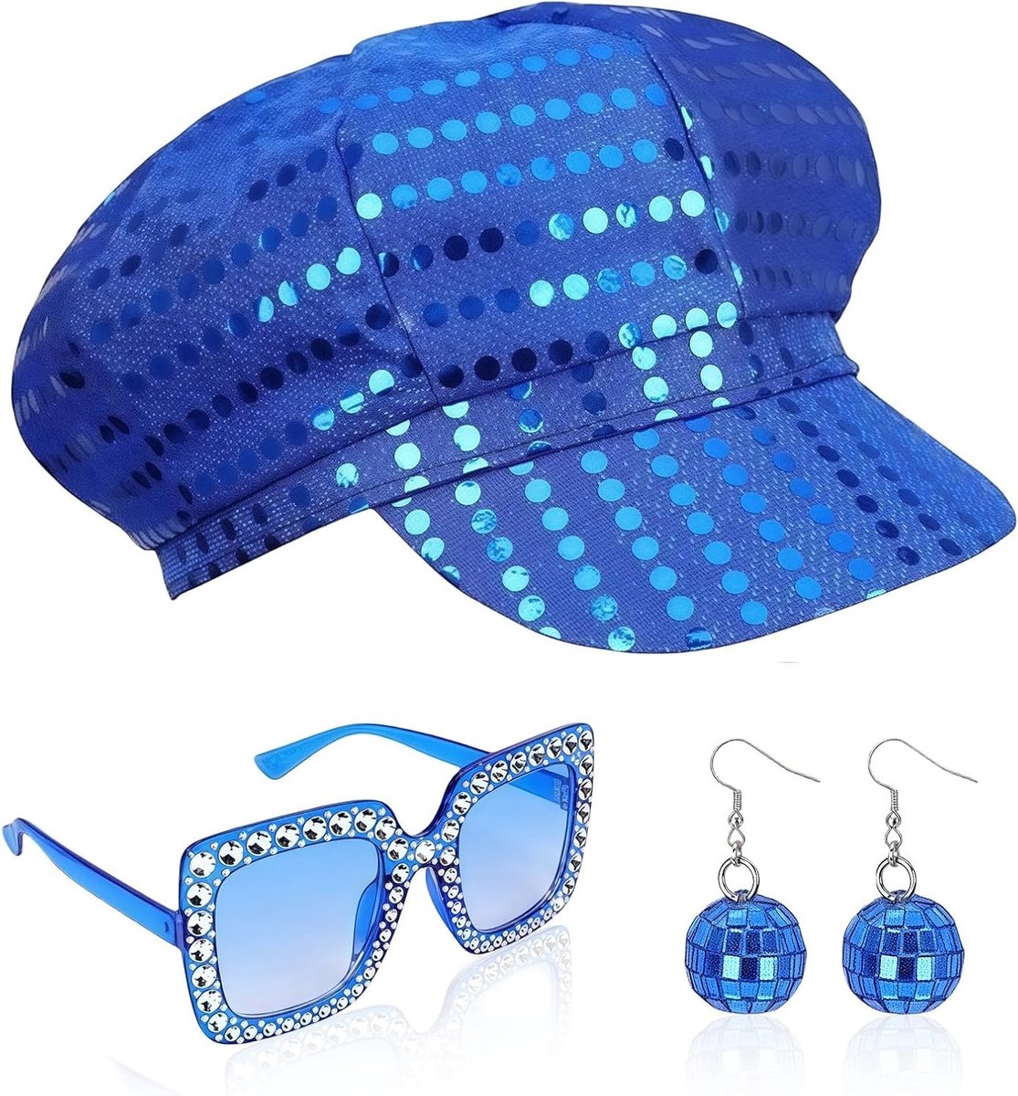 Disco Accessoires voor Feesten en Carnavals - 70s en 80s Kostuumaccessoires voor Vrouwen met Zonnebril, Hoed, Oorbellen en Ketting