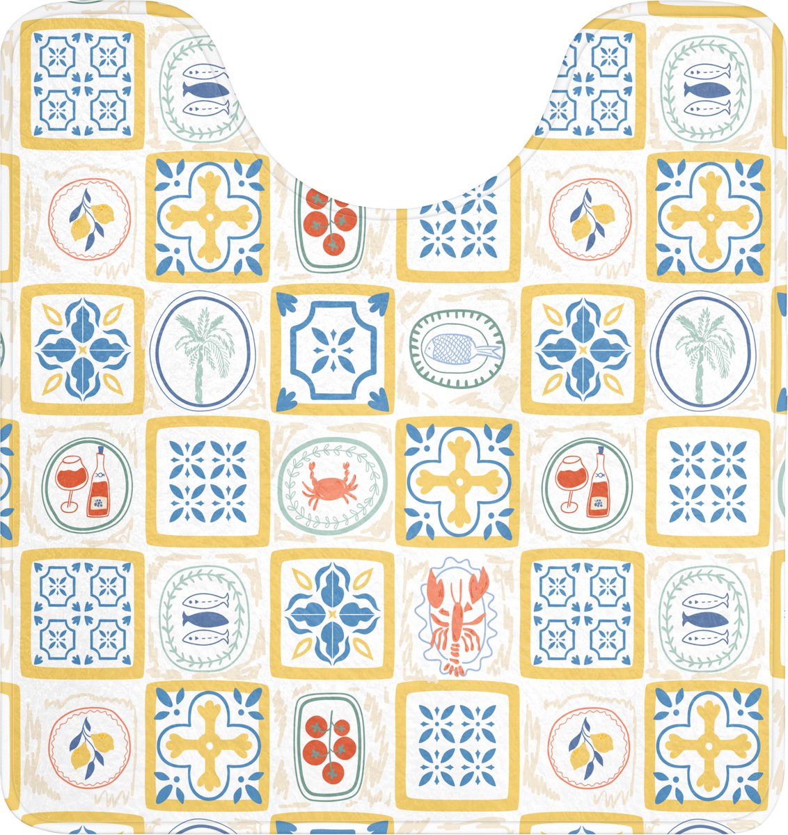 WC mat met uitsparing 55x60 cm - Antislip - Tegels - Patroon - Zomer - Geel - Toiletmat me