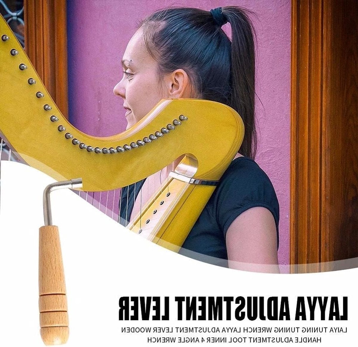 L-vormige Tuning Sleutel met Houten Handvat voor Lyra Harp Reparatie en Stemgereedschap