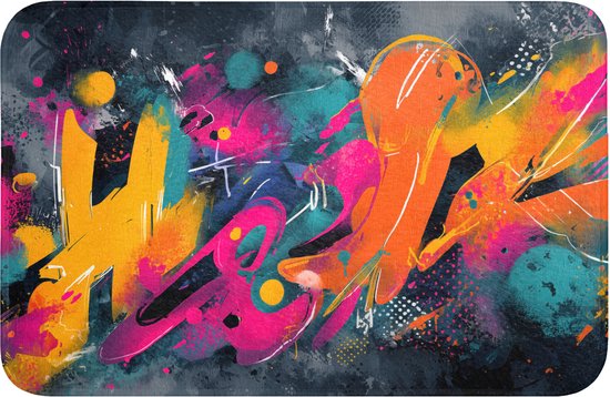 Badmat 60x40 cm - Antislip - Abstract - Graffiti - Kleurrijk - Verfspatten - Badmatten voor badkamer - Badkamermat - Douchemat - Badkamer mat