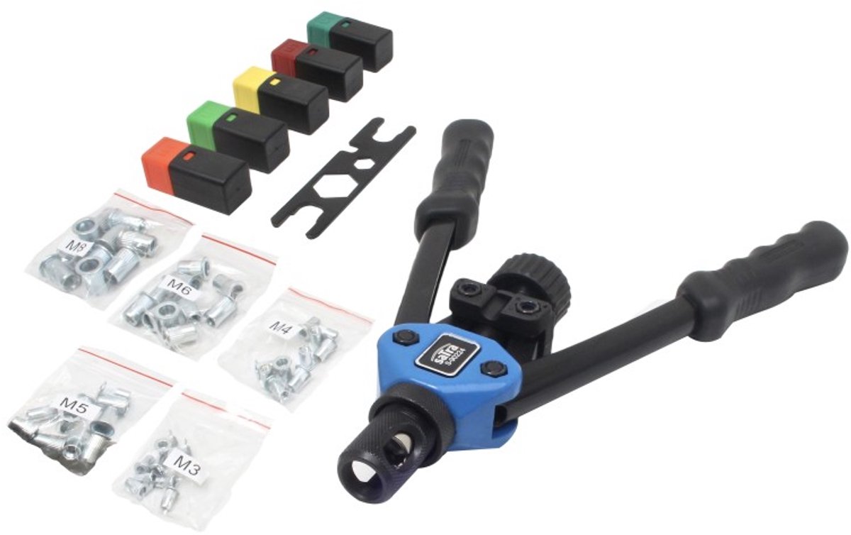 blindklinkmoer tang set M3 tot M8 - popnagel tang - draadbussen tang - bussentang - moerentang - perstang - hulzentang