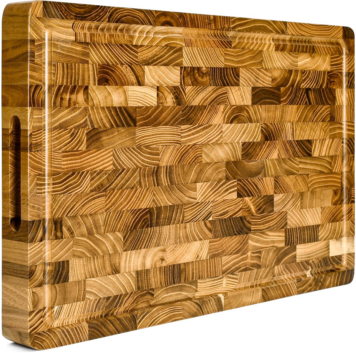 KAAMUT® Houten Snijplank Teak – Massief Kopshout – 45×30×4 cm – Extra Dik – Sapgeul & Antislip Voetjes
