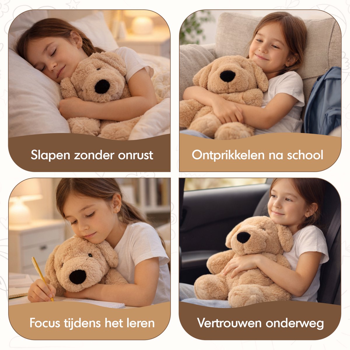LunaGood® Verzwaringsknuffel hond - Volwassenen & kinderen - 50cm/2.4kg - Verzwaarde knuffel - Weighted stuffed animal - Plushie - Kalmerend - Anti-stress - ADHD - Autisme — afbeelding 4