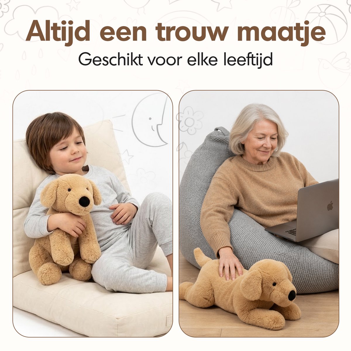 LunaGood® Verzwaringsknuffel hond - Volwassenen & kinderen - 50cm/2.4kg - Verzwaarde knuffel - Weighted stuffed animal - Plushie - Kalmerend - Anti-stress - ADHD - Autisme — afbeelding 5