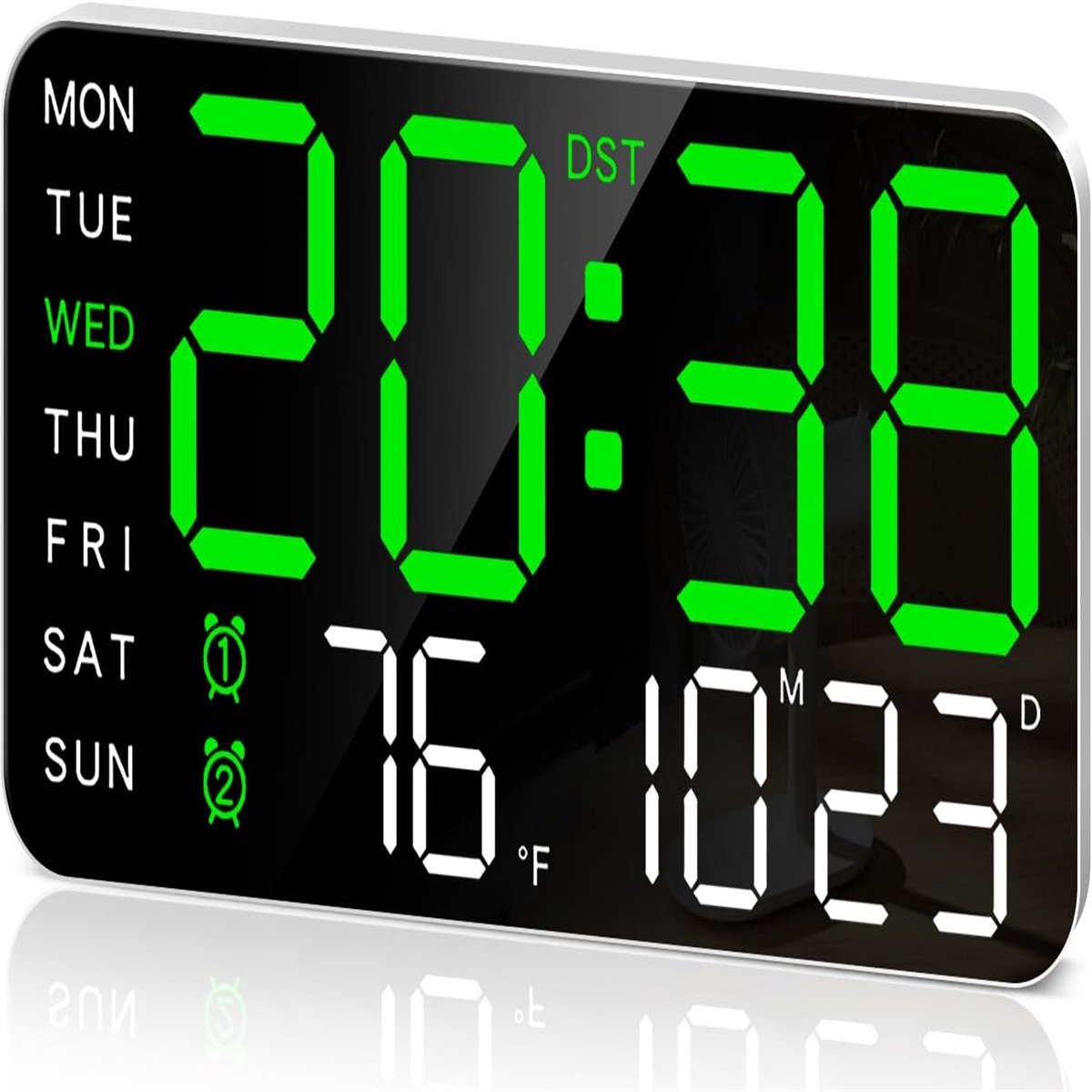 carmdering - Grote Digitale Wandklok - LED Wekker met Grote Cijfers - Digitaal Horloge - Dual Alarm Instelling - Automatische Helderheidsaanpassing - Kunststof Behuizing - Leesbaar van Afstand - Ideaal voor Senioren - 1 Stuk -groente