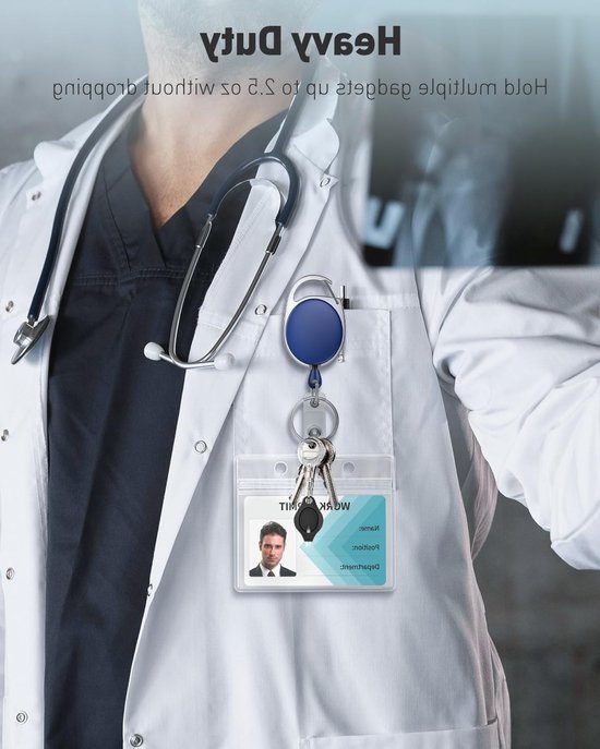 Set van 5 Uittrekbare Badge Reel voor Badgehouders - Stevige Sleutelhanger met RVS Veer, 60cm Nylon Koord en Carabiner Clip voor Professioneel Gebruik van Merkloos — afbeelding 3