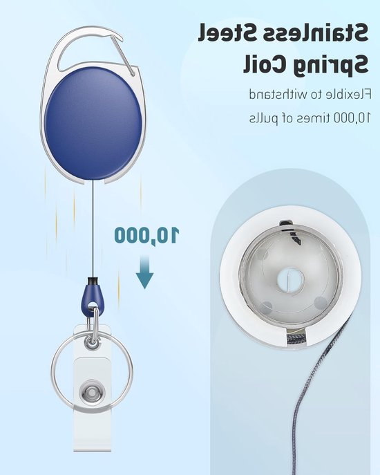 Set van 5 Uittrekbare Badge Reel voor Badgehouders - Stevige Sleutelhanger met RVS Veer, 60cm Nylon Koord en Carabiner Clip voor Professioneel Gebruik van Merkloos — afbeelding 2