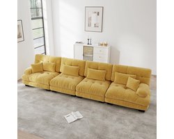Komhtom Modulaire hoekbank voor 4 personen met diepe zitting, comfortabele en goed gevulde slaapbank van chenille voor de woonkamer, appartement, studio of kantoor, geel