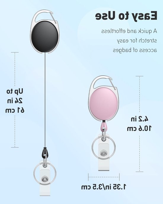Set van 3 Uittrekbare Badge Reel voor Badgehouder in Roze, Blauw en Zwart - Stevige Sleutelhanger met RVS Veer, 24 Inch Nylon Touw en Carabiner Clip voor Professioneel Gebruik van Merkloos — afbeelding 5