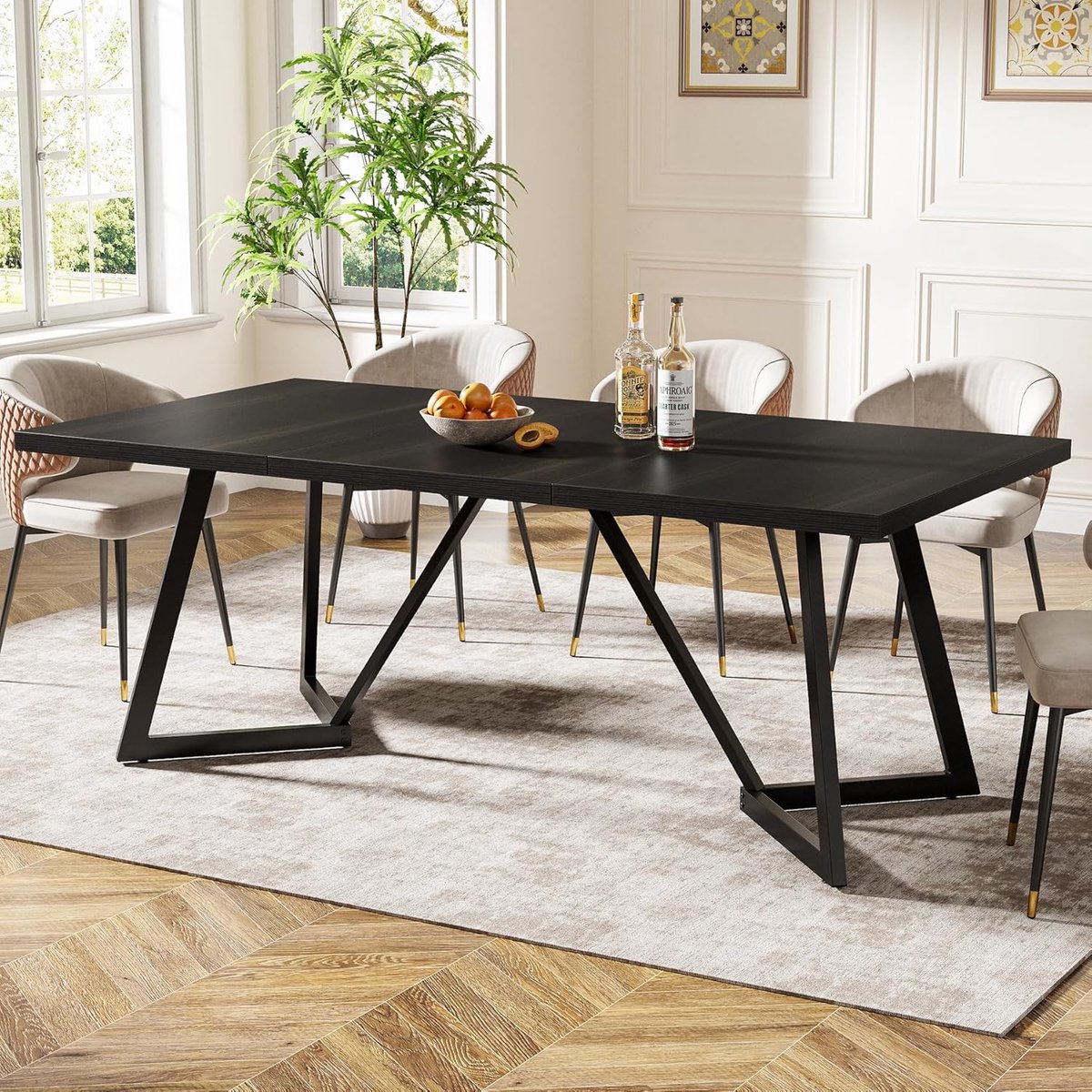 Eettafel 180x80 cm Rechthoekig 6-8 Personen Moderne Keukentafel Metalen Frame Zwart - Verm