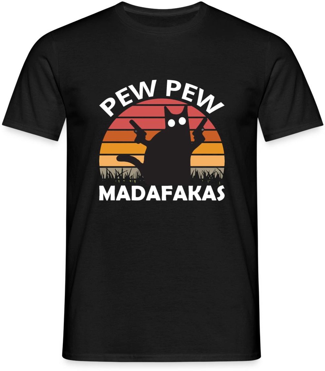 Pew Pew Grappige Kat T-Shirt Heren