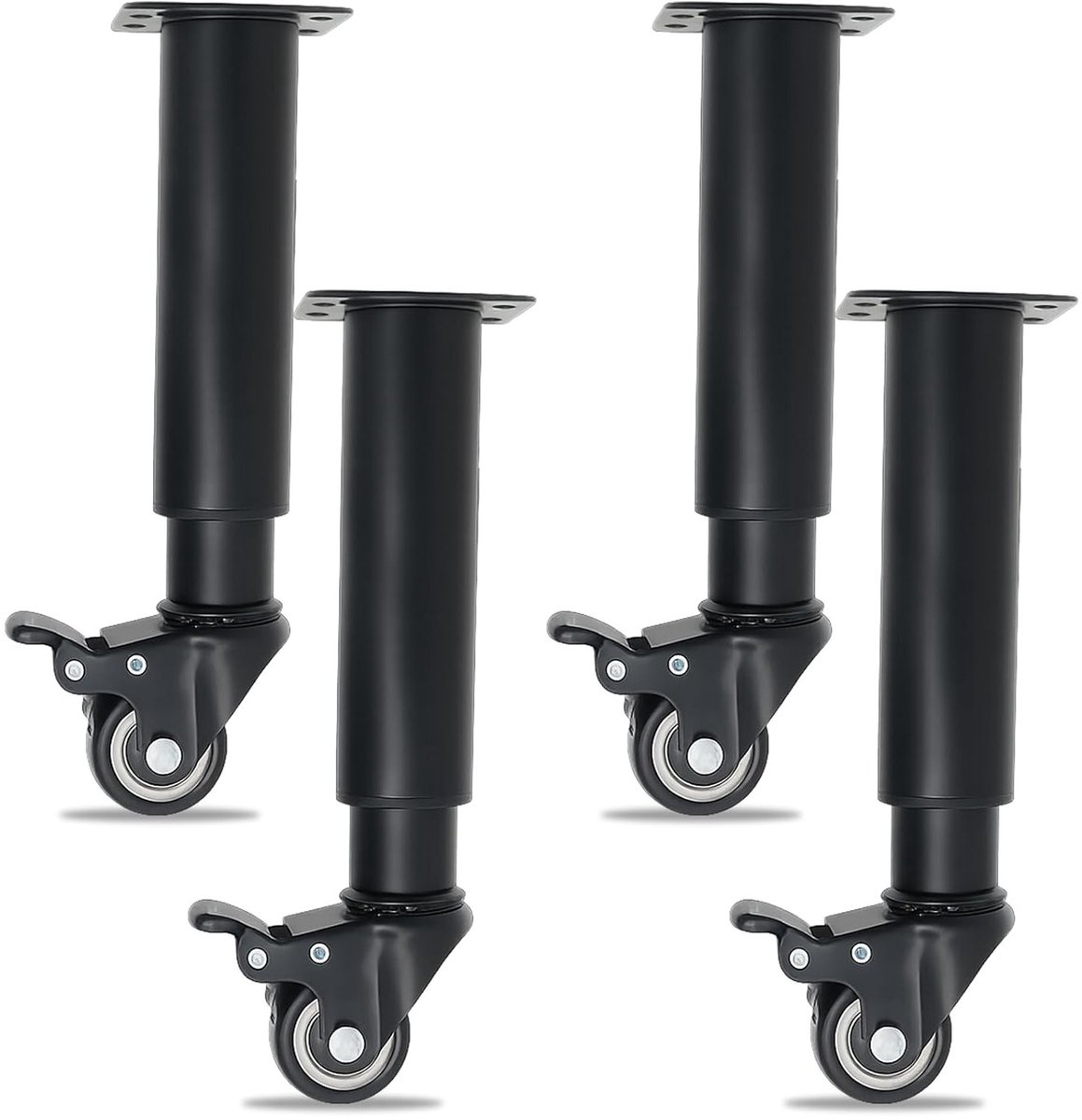 Verstelbare Meubelpoten met Wielen - Hoogte 24,5-36 cm, Ideaal voor Bedside Tables, Schoenenkasten en Salontafels - Zwart