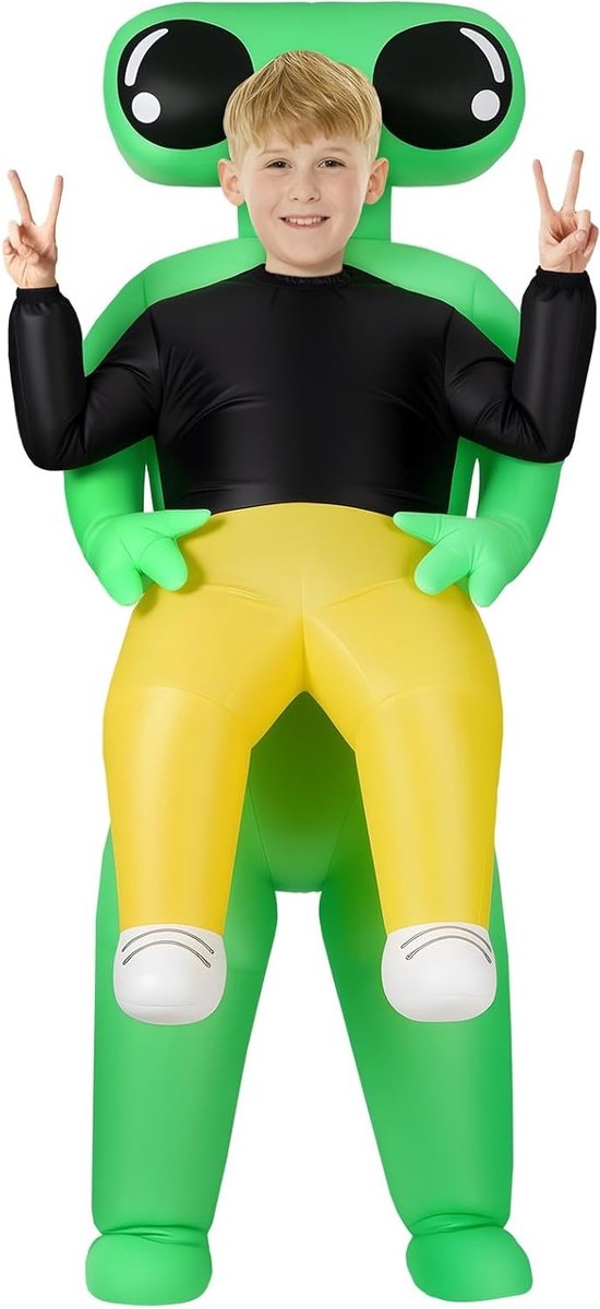 Opblaasbaar Alien Kostuum voor Kinderen - Groene Halloween Outfit voor Carnaval en Cosplay met Inflatable Systeem