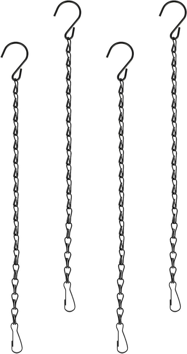 4 Stuks Metalen Ophangkettingen 33 cm - Met Haken - Voor Plantenmanden, Vogelvoederhuisjes, Lantaarns, Ornamenten en Windgong - Zwart