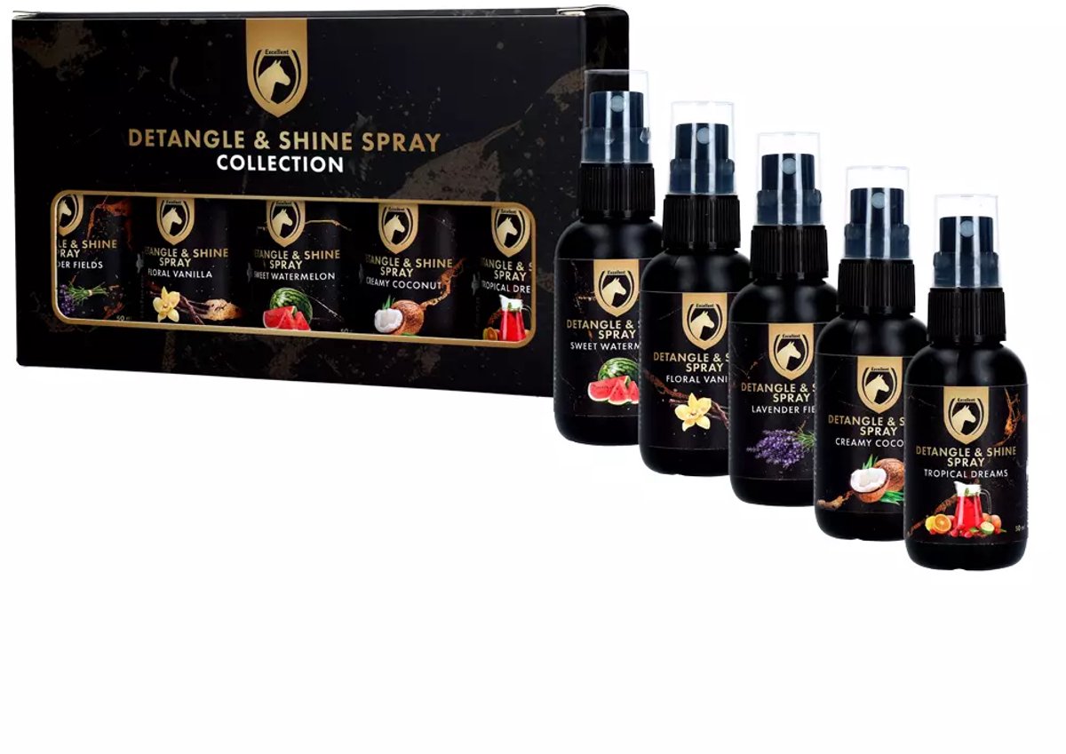Excellent Horse Detangle & Shine Spray Geschenkset - Manen & Staart Spray - Vachtverzorging Paard - Anti-Klit & Glans - 5x50 ml