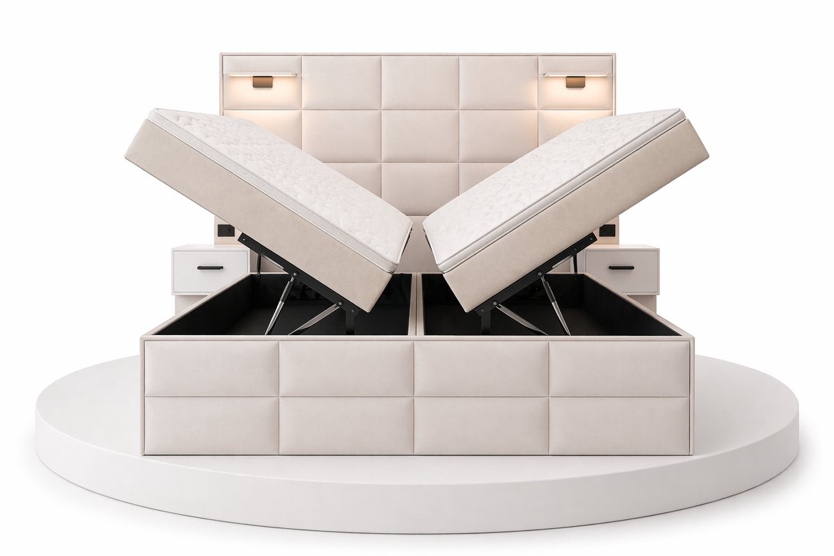 Boxspring Veloura - 180x200 Compleet - Met nachtkastjes - Antraciet - Ledjes & Stopcontacten - BalBedden thumbnail 3