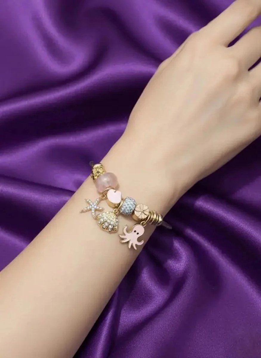 Dorvina 316L Roestvrij Staal Gedraaid Draad Armband Zirkonia Goudkleurig Pembe Ahtapot met Bedel Armband