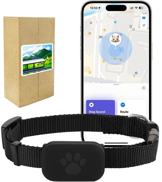 Traceur GPS pour chat - Sans frais mensuels - Compatible iOS/Android - Étanchéité IP67 - Pile CR2032 (1 an et plus) - Collier en nylon réglable - Zwart