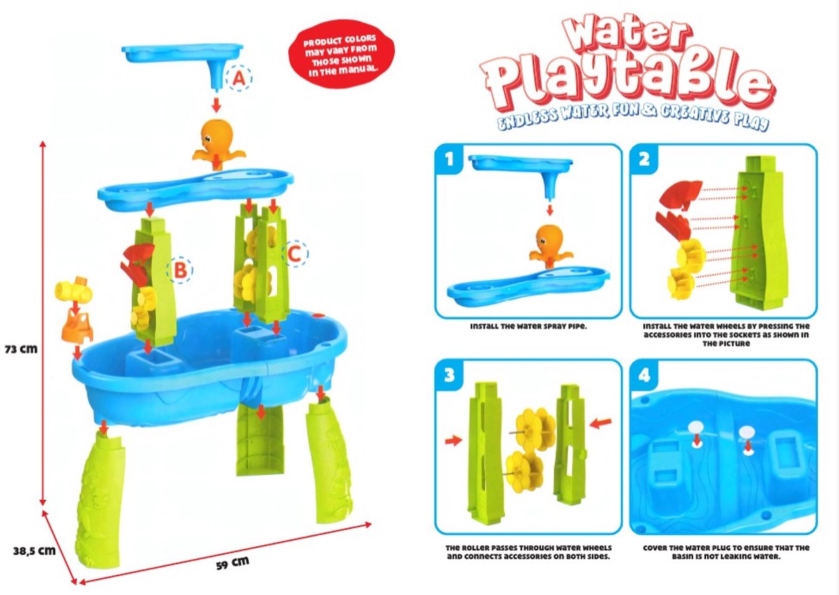 Joya Creative Watertafel Jongens - Blauw en Groen - Waterspeeltafel - 34-delig accessoire set - Waterval Effect – Afmeting 59x38,5x73 cm – Activiteitentafel met Water Voor Buiten en Tuin — afbeelding 3