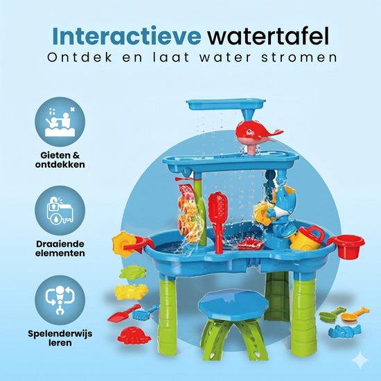 Kiddel 3-in-1 XL Watertafel & Zandtafel – Waterspeelgoed met Accessoires – Zand- en Watertafel voor Kinderen 3 Jaar