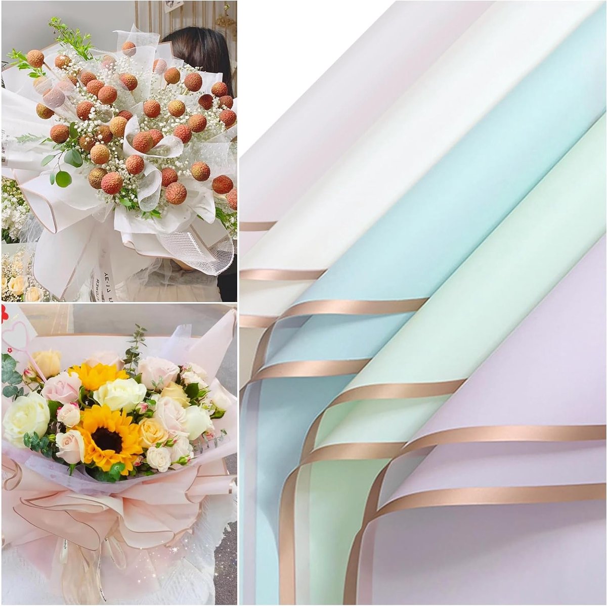 Waterdichte Bloemen Geschenkverpakking, 50 Vellen voor Bruiloften en Verjaardagen, 58 cm, 5 Kleuren, Perfect voor Cadeaus en Decoratie
