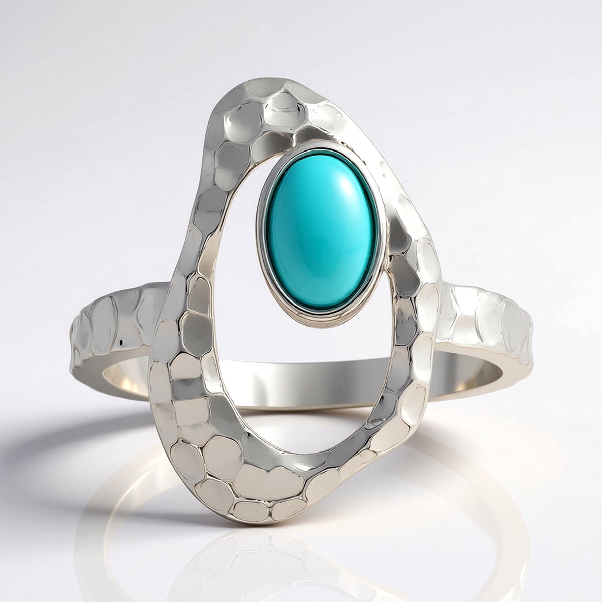 Cavill - 925 Sterling Zilver Ring met Sleeping Beauty Turkoois 0,37 ct - Ovaal Cabochon - Geplatineerd - Handgemaakt, Asymmetrisch Design