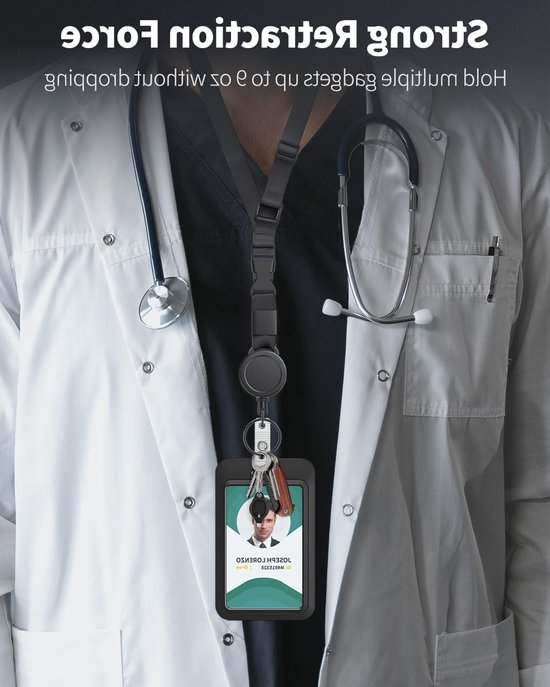 Verstelbare en stevige lanyard met retractable badge reel, quick release en nylon strap voor ID-kaarten en badges — afbeelding 5